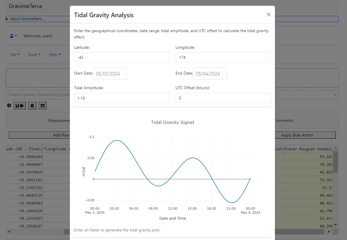 Screenshot of the tidal analysis tool.